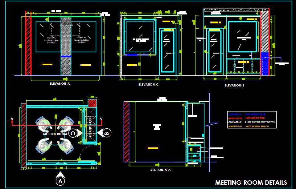 Small Meeting Room Design CAD Detail (8'x8')